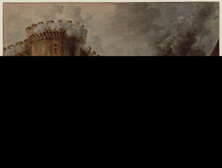 Representación de la Toma de la Bastilla, el 14 de julio de 1789, un evento clave que simboliza el inicio de la Revolución Francesa y la caída del absolutismo.
