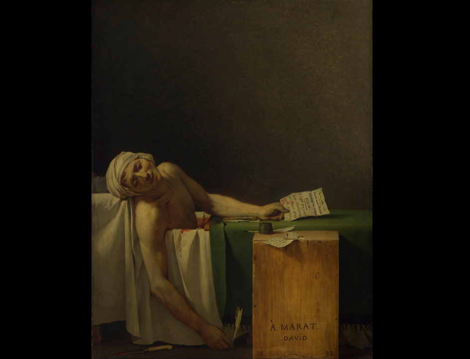 La Muerte de Marat, obra maestra de Jacques-Louis David, muestra al líder revolucionario asesinado en su bañera