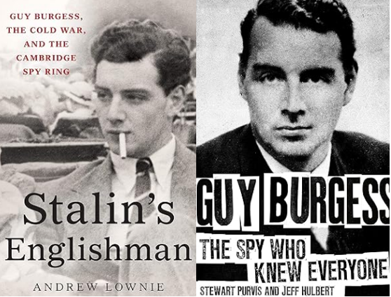 Portadas de los libros Stalin's Englishman de Andrew Lownie y Guy Burgess: The Spy Who Knew Everyone de Stewart Purvis y Jeff Hulbert, que narran la vida del espía británico Guy Burgess.