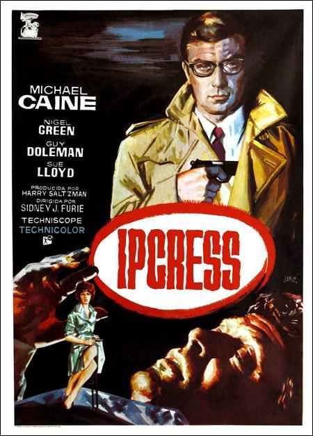 Cartel clásico de la película The Ipcress File (1965) protagonizada por Michael Caine como espía británico.